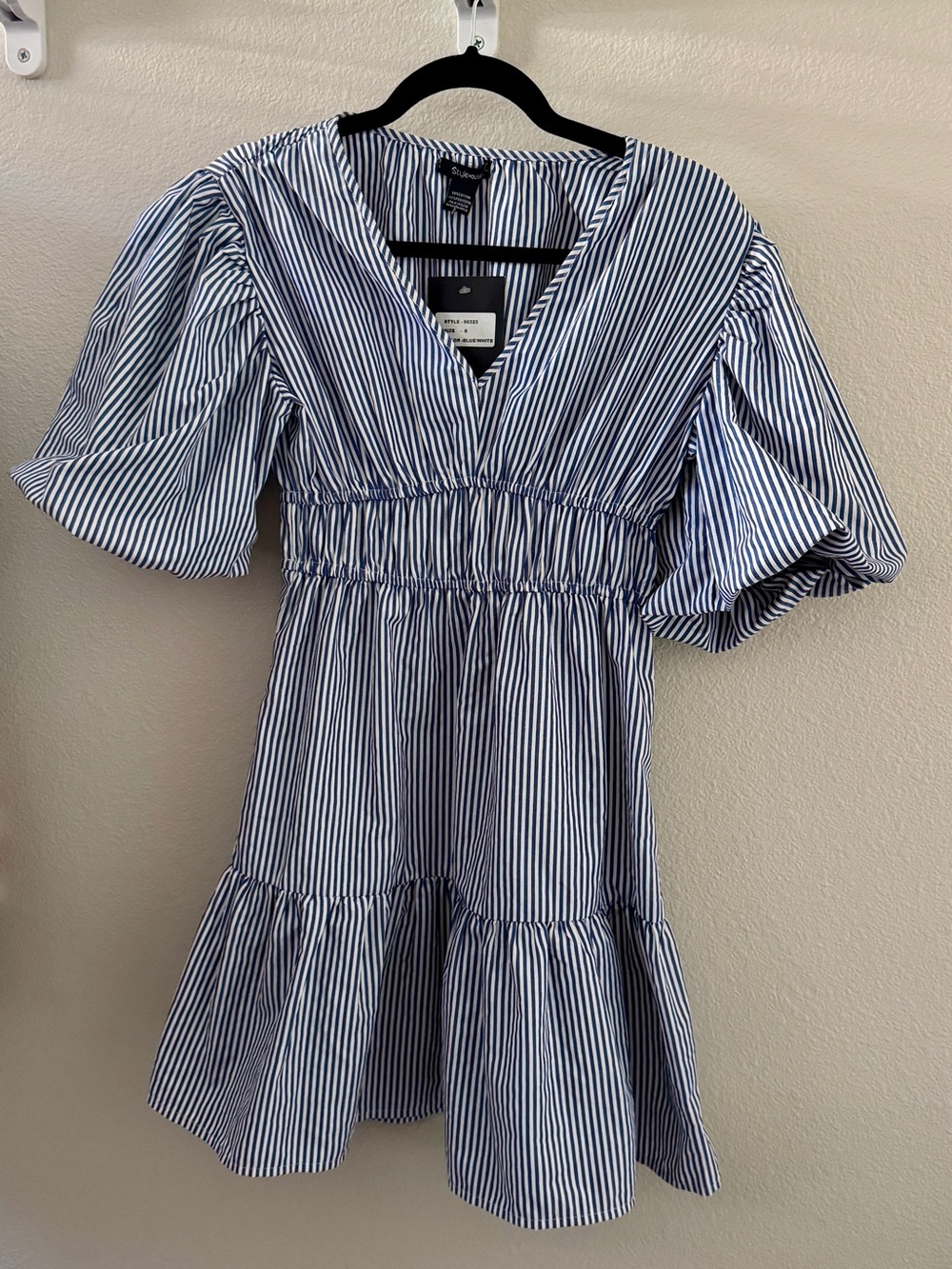 Blue and White Striped Smocked Waist Dress